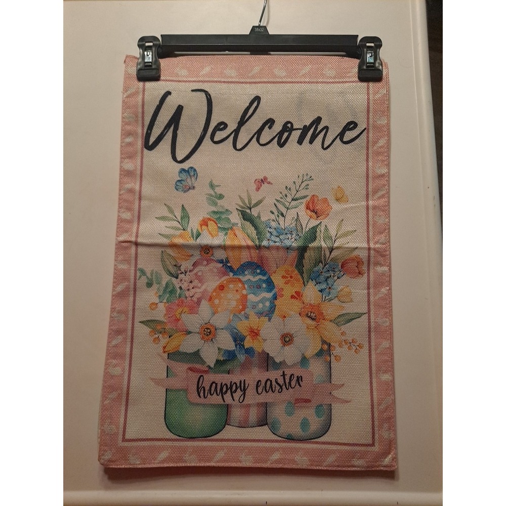 NEW 1pc Double Sided Welcome Happy Easter Garden Flag 12x18 Flowers And Jars